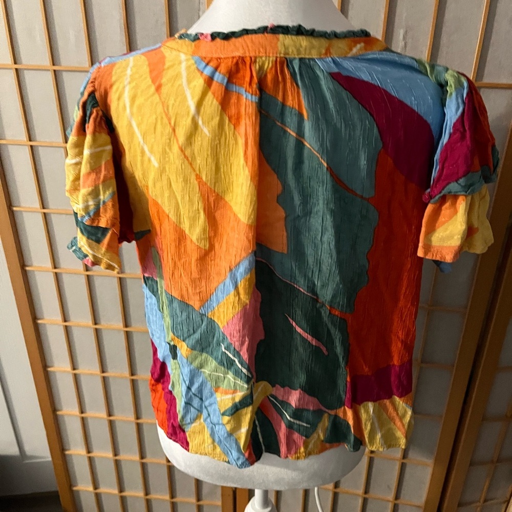 Vintage Christian Siriano Top Sz L Bold Tropical Coastal Palm Rayon Flowy Color - Picture 5 of 7